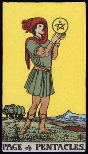 Cartea de Tarot Valetul de Monede (Pentagrame)