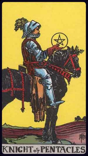 Cartea de Tarot Cavalerul de Monede (Pentagrame)